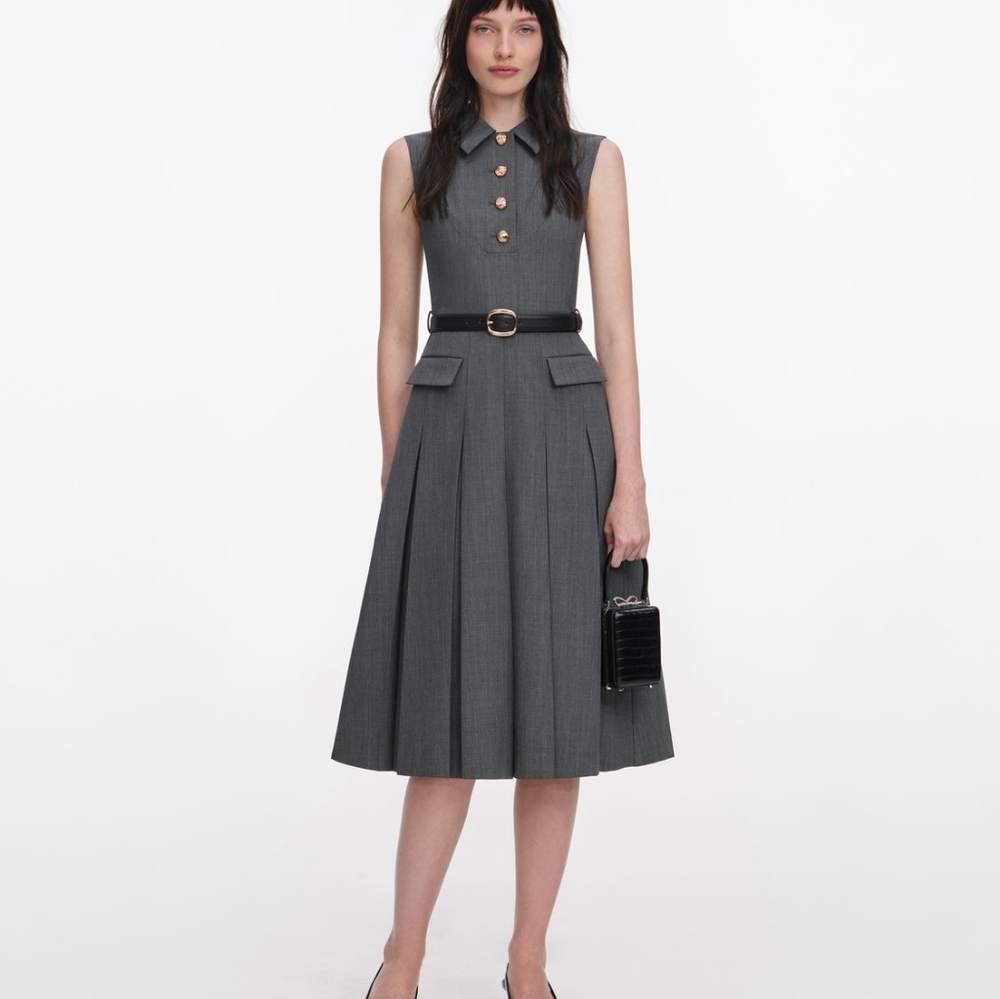 Self-Portrait Grey Tailored Pleated Midi Dress